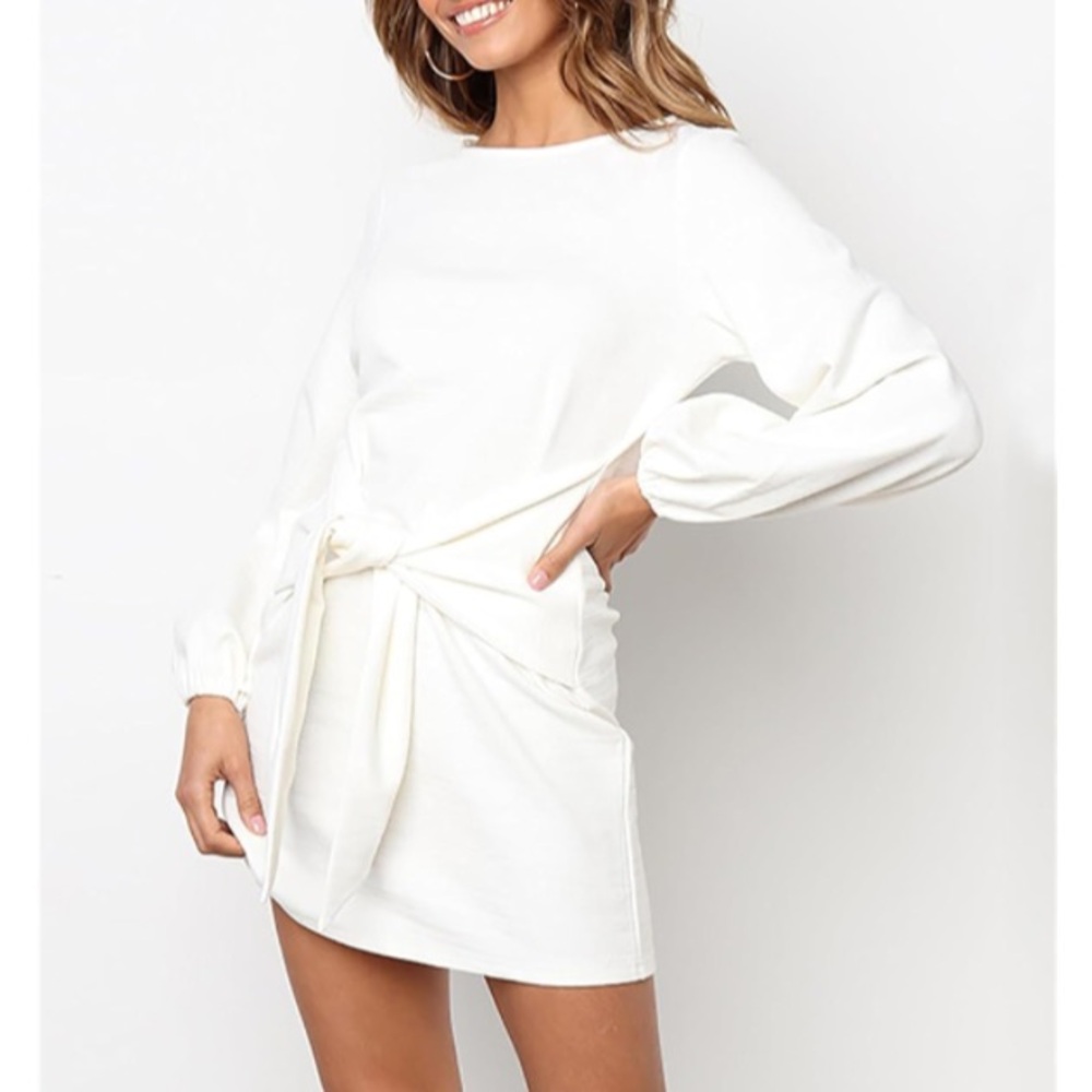NWT Lionstill Waffle Knit Lantern Sleeve  Mini Dress - Picture 2 of 11